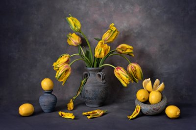 Tulipanes amarillos y limones de Lydia Jacobs