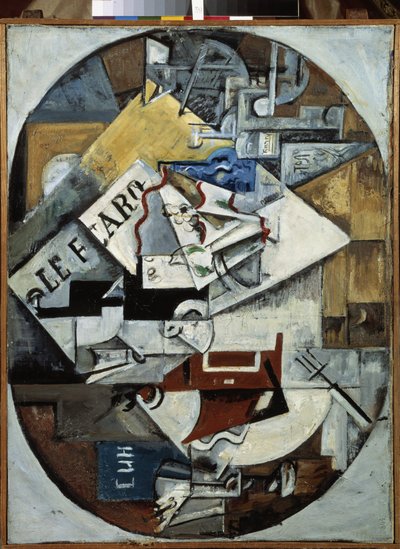 Naturaleza muerta. (Le Figaro) Pintura de Lyubov (Lioubov) Sergeyevna Popova (1889-1924), óleo sobre lienzo de Lyubov Sergeevna Popova