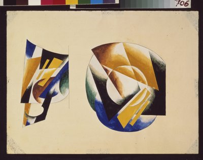 Taza con su plato. Obra de Lyubov (Lioubov) Sergeyevna Popova (1889-1924), lápiz y gouache sobre papel de Lyubov Sergeevna Popova