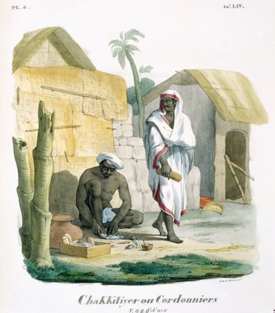 Haciendo sandalias de cuerda, 1827-35 de M.E. Burnouf