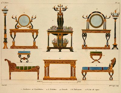 Diseños de Muebles, grabado por Mme Soyer, lámina 24 de 