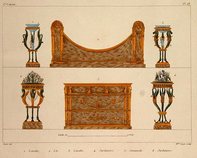 Diseños de muebles, grabado por Mme Soyer, lámina 28 de 