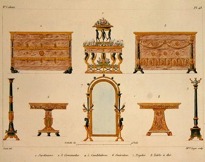 Diseños de muebles, grabado por Mme Soyer, placa 48 de 