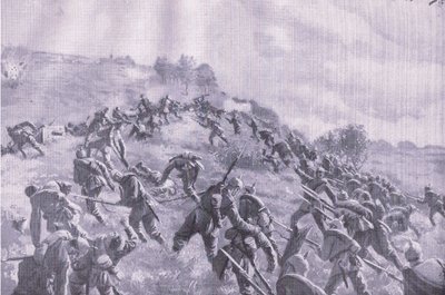 La reconquista de Szawle. Asalto a la cresta, de La Historia Ilustrada de la Guerra Mundial 1914-1915 publicada por Union Berlagsefellfchaft de M. Barascudts