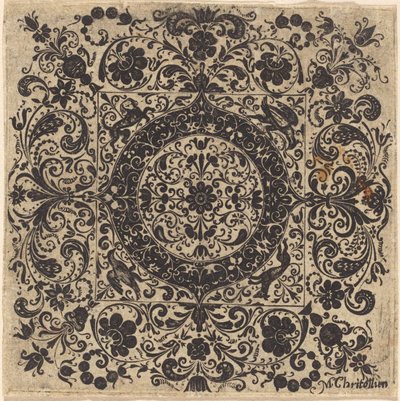 Ornamento de orfebre en cuadrado de M. Christollien