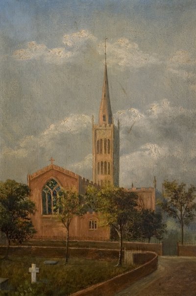 Holy Trinity Church and Churchyard, Coventry, c.1900 (óleo sobre lienzo) de M. E. Colledge