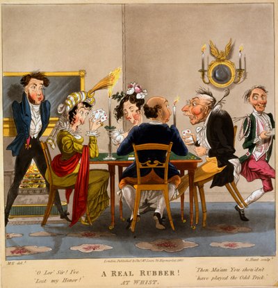 ¡Un verdadero caucho! En el whist, grabado por George Hunt, 1827 de M. Egerton