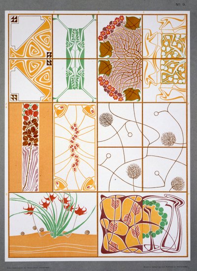 ilustración de "Modern Designs for Ceilings and Walls" (Diseños modernos para techos y paredes) de M. J. Gradl, publicado a principios del siglo XX (litografía en color) de M. J. Gradl