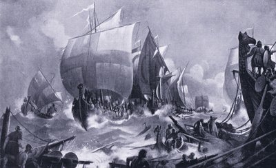 La batalla del río Helge AD1025, años 1920 de M. Mackinlay