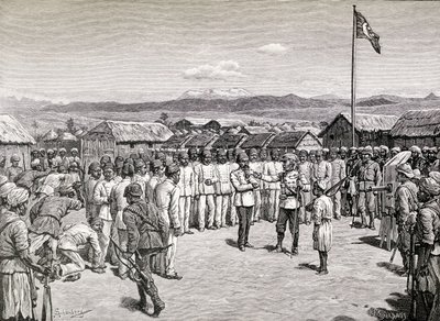 Sir Henry Morton Stanley dirigiéndose a los oficiales rebeldes en Kavalli, 1890 de M. Schonberg