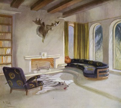 Interiores de los años 30: Sala de fumar en una casa de campo de M. Stier