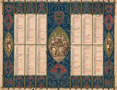 Calendario con días de santos y cumpleaños reales, 1847 de M and N Hanhart