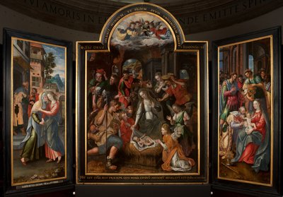 Adoración de los Magos, Tríptico, Panel central, detalle de Maarten de Vos