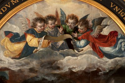 Adoración de los Magos, Tríptico, Panel central, detalle de Maarten de Vos