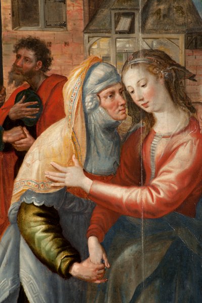 Adoración de los Magos, Tríptico, Panel izquierdo: Vida de la Virgen María (Detalle) de Maarten de Vos