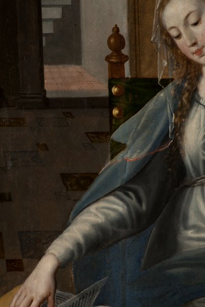 Adoración de los Magos, Tríptico, Panel derecho parte trasera (Detalle) de Maarten de Vos
