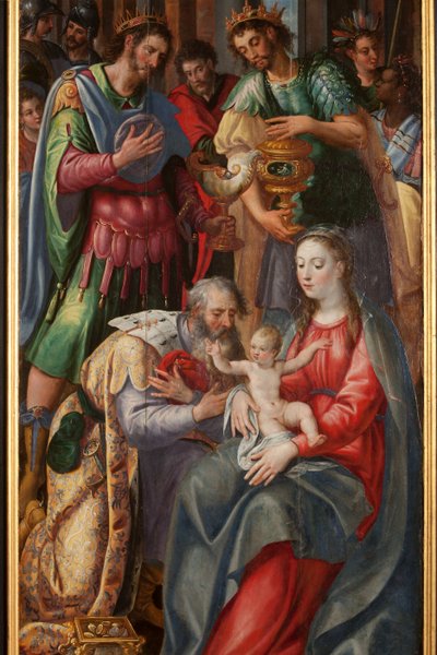Adoración de los Magos, Tríptico, panel derecho (detalle) de Maarten de Vos