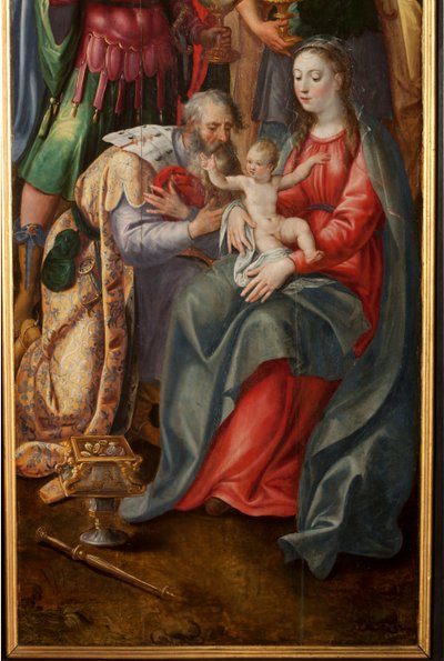 Adoración de los Magos, Tríptico, Panel derecho, (detalle) de Maarten de Vos