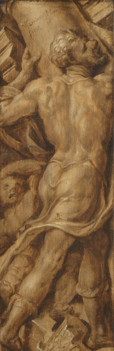 Sansón destrozando los pilares del Templo de Maarten van Heemskerck (signed by artist)
