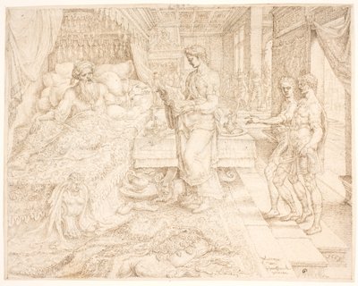 Asuero, cuando no podía dormir, consultando los registros de Maarten van Heemskerck