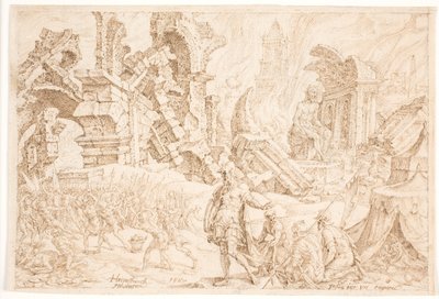 Akan y su familia son apedreados de Maarten van Heemskerck