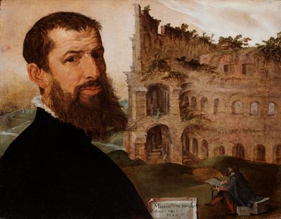 Alemán: Selbstporträt mit dem Kolosseum Autorretrato con el Coliseo de Maarten van Heemskerck