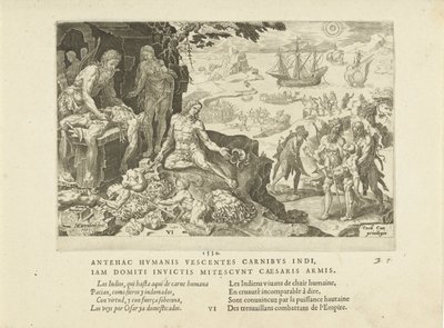 Las tropas imperiales llevan la civilización a los indios de Maarten van Heemskerck
