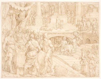Josías ordena al pueblo celebrar la Pascua como está prescrito en el libro del pacto de Maarten van Heemskerck