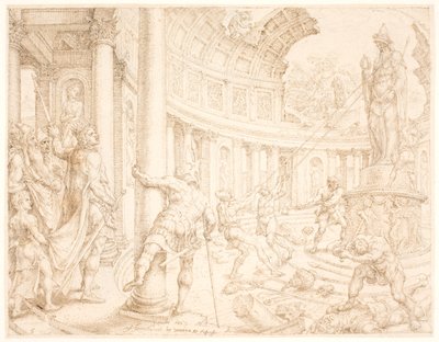 Josías ordena que las estatuas de Astarté, Quemos y Milcom sean derribadas y destruidas de Maarten van Heemskerck