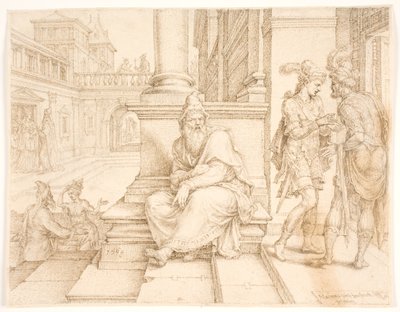 Mardoqueo escuchando la traición de Bigtán y Teres de Maarten van Heemskerck