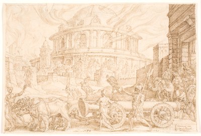 Nabucodonosor y los caldeos saquean el templo en Jerusalén de Maarten van Heemskerck