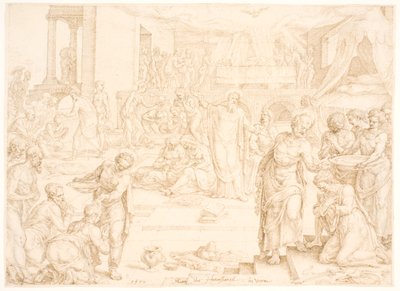 Pedro y los otros apóstoles bautizan a la congregación en Jerusalén de Maarten van Heemskerck
