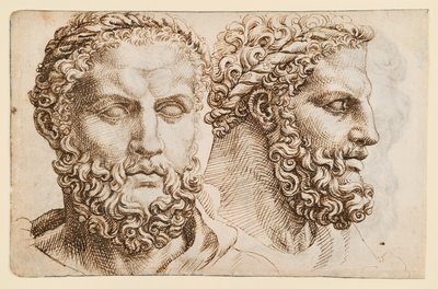 Dos estudios de la cabeza del "Hércules" vaticano de Maarten van Heemskerck