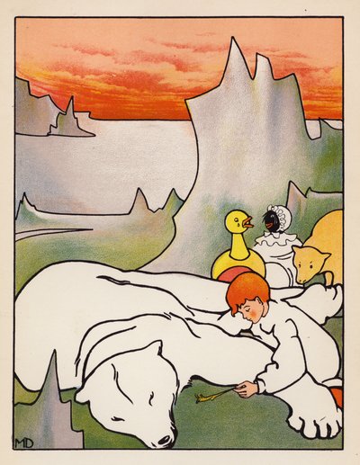 "Plumas quemadas bajo su nariz" (litografía en color) de Mabel Dearmer