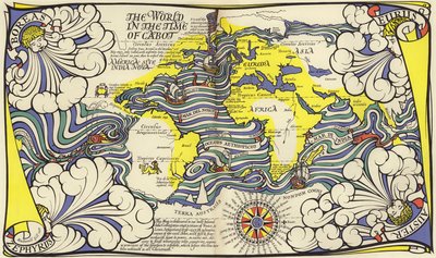 Mapa del Mundo en la época de los navegantes John y Sebastian Cabot de MacDonald Gill