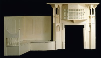 Un marco de chimenea de madera pintada y rincón diseñado para Glencrutchery House, Douglas, circa 1897 de Mackay Hugh Baillie Scott