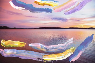 Abstracted Sunrise, 2018 (pintura acrílica sobre impresión de pigmento de archivo) de Madeleine Gross
