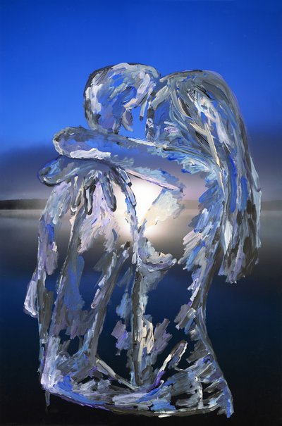 Blue Lovers, 2022 (pintura acrílica sobre impresión de pigmentos de archivo) de Madeleine Gross