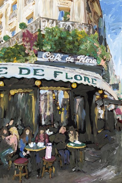 Café De Flore, 2019 (pintura acrílica sobre impresión de pigmento de archivo) de Madeleine Gross
