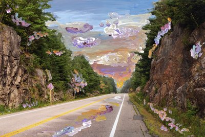 Country Road, 2020 (pintura acrílica sobre impresión de pigmentos de archivo) de Madeleine Gross