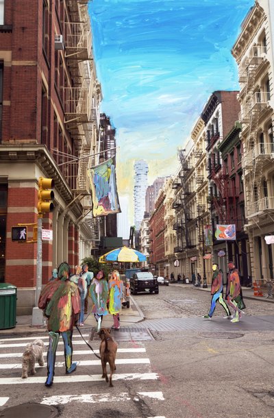 Soho May, 2019 (pintura acrílica sobre impresión de pigmento de archivo) de Madeleine Gross
