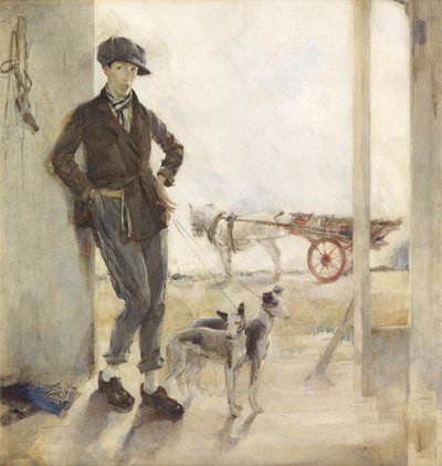 Coster con perros (óleo sobre lienzo) de Madeline Emily Green