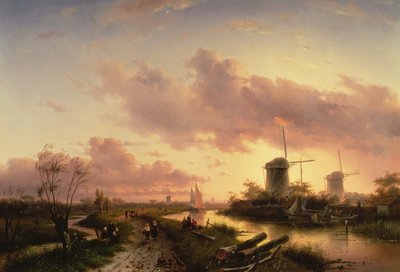 Estuario de un río con figuras reparando un bote, siglo XVII de Maerten Fransz van der Hulst