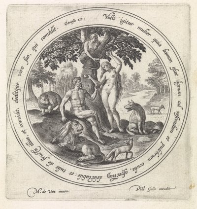 Eva le ofrece a Adán el fruto prohibido Historia de Adán y Eva (título de la serie) de Maerten de Vos