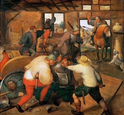 Pelea entre soldados y campesinos de Maerten van Cleve