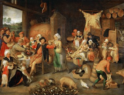 Salón campesino con visitantes nobles de Maerten van Cleve