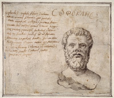 Busto antiguo de Sófocles, anotado, después de Fulvio Orsini de Maerten van Heemskerck