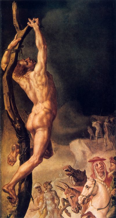 Calvario, (detalle) del panel lateral izquierdo, 1545-1550 de Maerten van Heemskerck