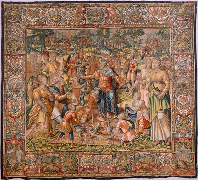 Museo Diocesano (Museo Diocesano). Tapiz flamenco. Bruselas. Taller François Geubels. Serie La Historia de Gedeón. Los israelitas entregan su parte del botín a Gedeón. Seda y lana. Legado de Bisho de Maerten van Heemskerck