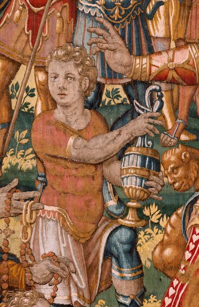 Museo Diocesano (Museo Diocesano). Tapiz flamenco. Bruselas. Taller François Geubels. Serie La Historia de Gedeón. Los israelitas entregan su parte del botín a Gedeón. Seda y lana. Legado de Bisho de Maerten van Heemskerck